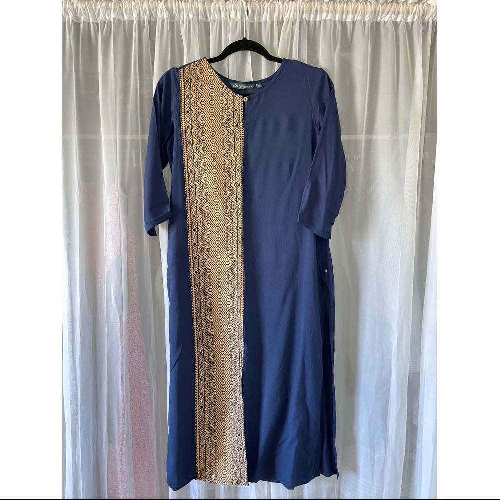 Navy Blue Long Kurta with a pocket
